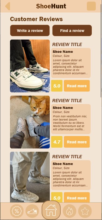 Reviews (1) - main page with options to write, find a review, or read a newly shared one